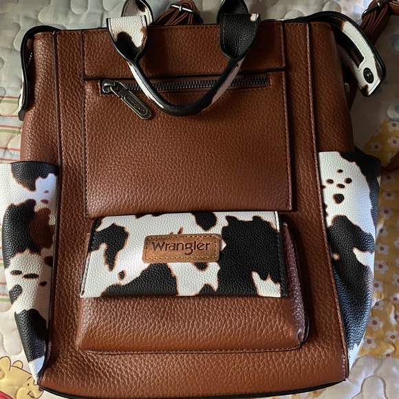 Wrangler Tan and Black Cow Print convertible Backpack - Picture 1 of 3